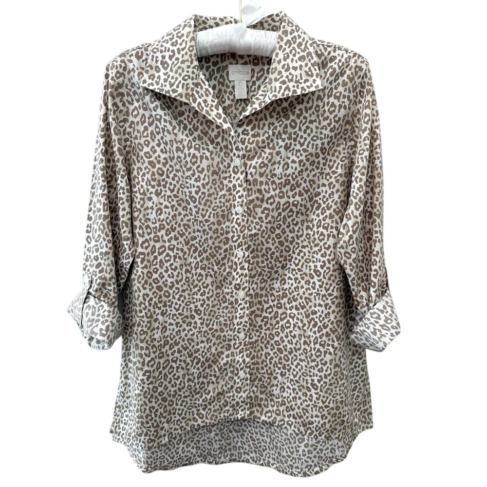 CHICO’S | Effortless Leopard Animal Print Shirt Blouse | Size 0 Small